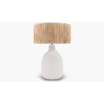 Nouma lampe de table céramique blanc et tissage raphia