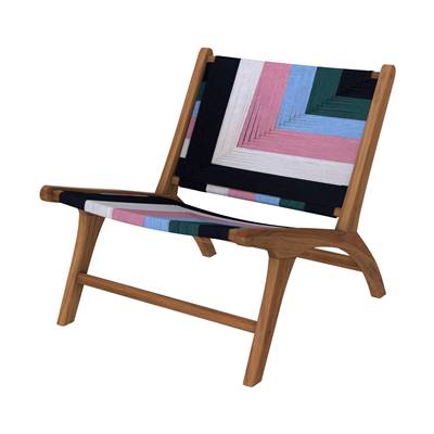 Ilios petit fauteuil en bois de teck et fil de laine tressé multicolore
