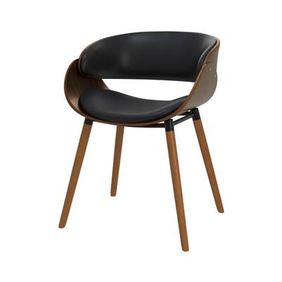 Sysley chaise en cuir synthétique noir et pieds en bois plaqué noyer