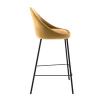 Turin chaise de bar arrondie velours jaune et pieds métal noir H65