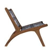 Ilios petit fauteuil en bois de teck et fil de laine tressée noir et blanc