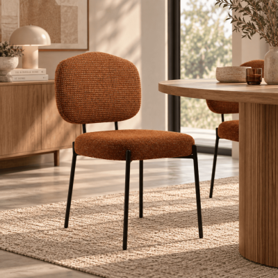 Breka chaise en tissu tweed orange miami rouge brique pied noir