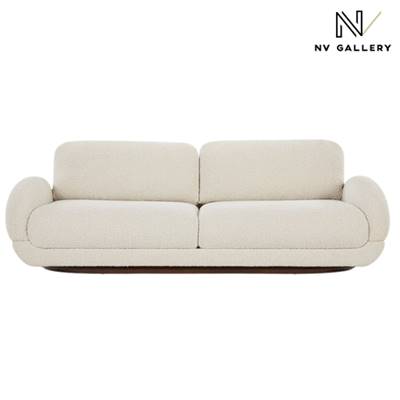 Mambo canapé 3 places en tissu bouclé et pied central bois