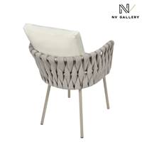 Karev chaise d'extérieur métal et cordage beige tissu blanc écru