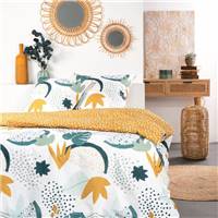 Sunshine parure de lit 220x240 coton imprimé feuille jaune et bleu 11.52