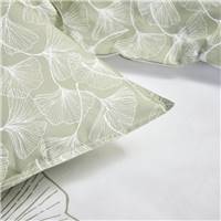 Sunshine parure de lit 220x240 blanche coton imprimé ginkgo vertes 16.15