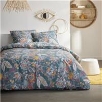 Sunshine parure de lit 220x240 bleu coton imprimé fleuri multicolore 0.16