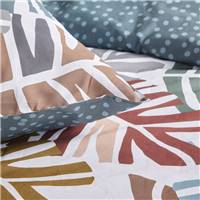 Sunshine parure de lit 220x240 bleu coton imprimé grandes feuilles 0.18