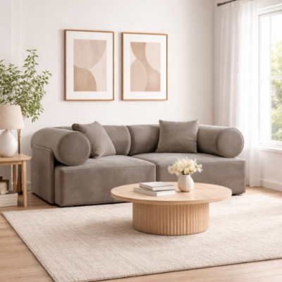 Anicipri canapé 2 places en velours beige foncé