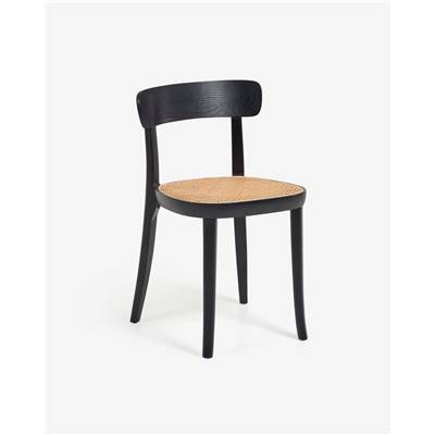 Kinki chaise en bois de hêtre massif noir et rotin