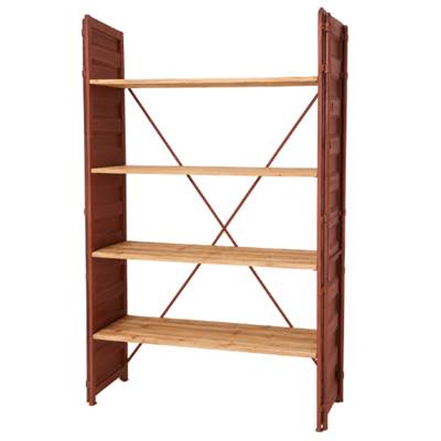 Etagère container rouge, tole et bois de sapin H175cm