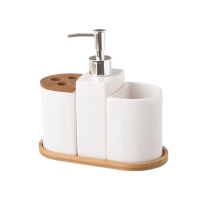 Glam set de toilette en dolomite blanc et bambou