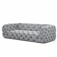 Layor canapé 4 places en velours capitonné gris clair