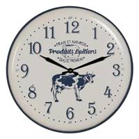 Cow horloge en métal blanc et vache bleue Ø62cm
