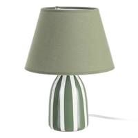 Samine lampe à poser en céramique vert rayé blanc abat-jour tissu H30cm