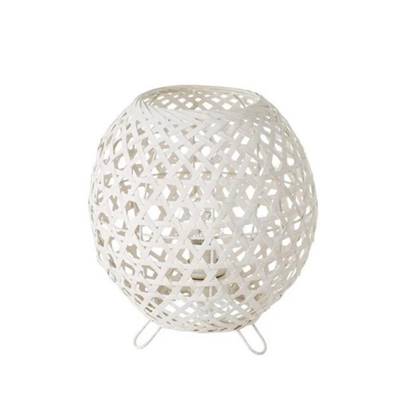 Roma lampe de table boule en métal et bambou blanc ajouré