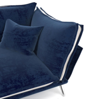 Laura canapé 2 places en velours bleu foncé et sable pieds argentés