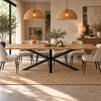 Accor table à manger en bois massif d'acacia irrégulière 260cm