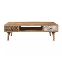 Linium table basse 2 tiroirs en bois de manguier à motifs
