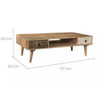 Linium table basse 2 tiroirs en bois de manguier à motifs
