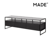 Kilby grand meuble TV bois de manguier teinté noir et verre fumé