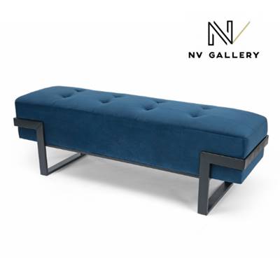 Sunny banc en velours bleu nuit et métal noir