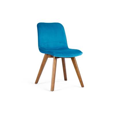 Basi chaise tissu bleu Canard velours pieds frêne foncé