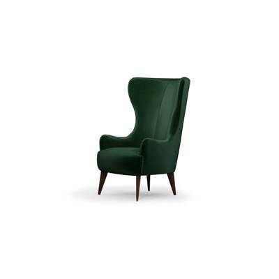 Bodil fauteuil en velours vert bouteille, pieds bois foncé