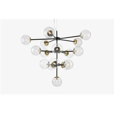 Globe très grand lustre 16 ampoules noir et laiton