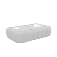 Ralia table basse rectangulaire en tissu bouclé blanc et verre
