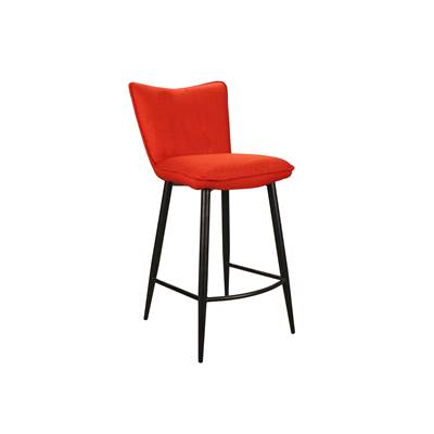 Else chaise de bar en tissu rouge et pieds métal noir H64