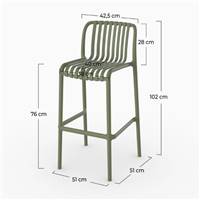 Lumi chaise de bar d'extérieur en plastique vert kaki H76cm