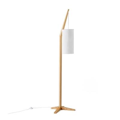 Homcom lampadaire en frêne naturel et lin blanc