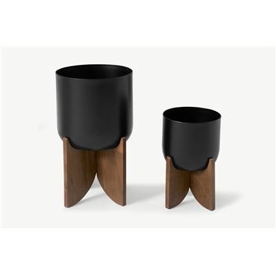 Kofi lot de 2 cache-pots noir et bois foncé