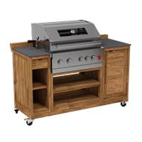 Bali module BBQ sur roulettes cuisine extérieur en teck et céramique