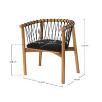 Almeria fauteuil de jardin en teck et tissu noir