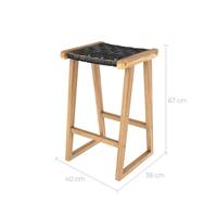 Gouda tabouret ilot central en teck et cuir tressé noir H65
