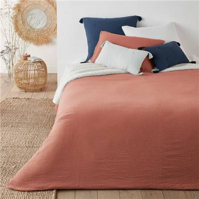 Stephanie dessus de lit uni gaze coton 75x100 terre de sienne