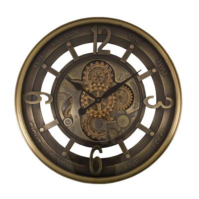 Pendule indus vitrée Ø 70 cm avec rouages