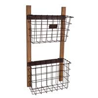 Double Panier mural Métal/bois