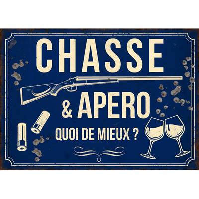 Plaque "Chasse et apéro" 21 x 15 cm