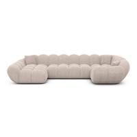 Sigono canapé panoramique angle droit en tissu texturé beige