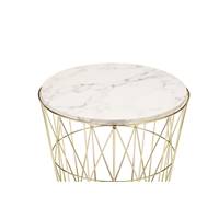 Louana table d'appoint métal doré et pierre blanche