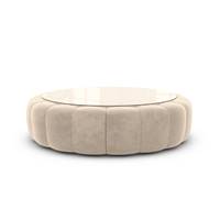 Virata table basse ronde en velours crème et verre