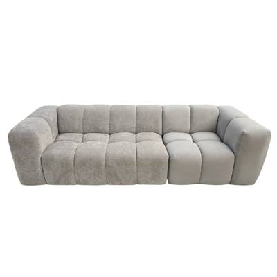 Canapé droit en velours et tissu texturé gris/taupe
