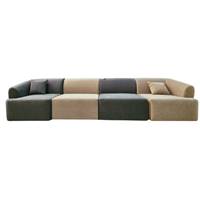 Grand canapé droit bicolore gris et beige en tissu texturé