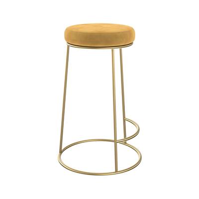 Jevon tabouret de bar en velours jaune curry et pied en métal doré H63