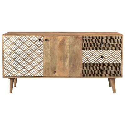Linium buffet ethnique en bois 2 portes 3 tiroirs à motifs