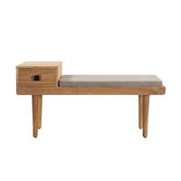 Basset banquette d'entrée en bois d'acacia et tissu gris clair avec tiroir