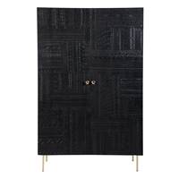 Ozen armoire gravée noire et pieds en métal dorés
